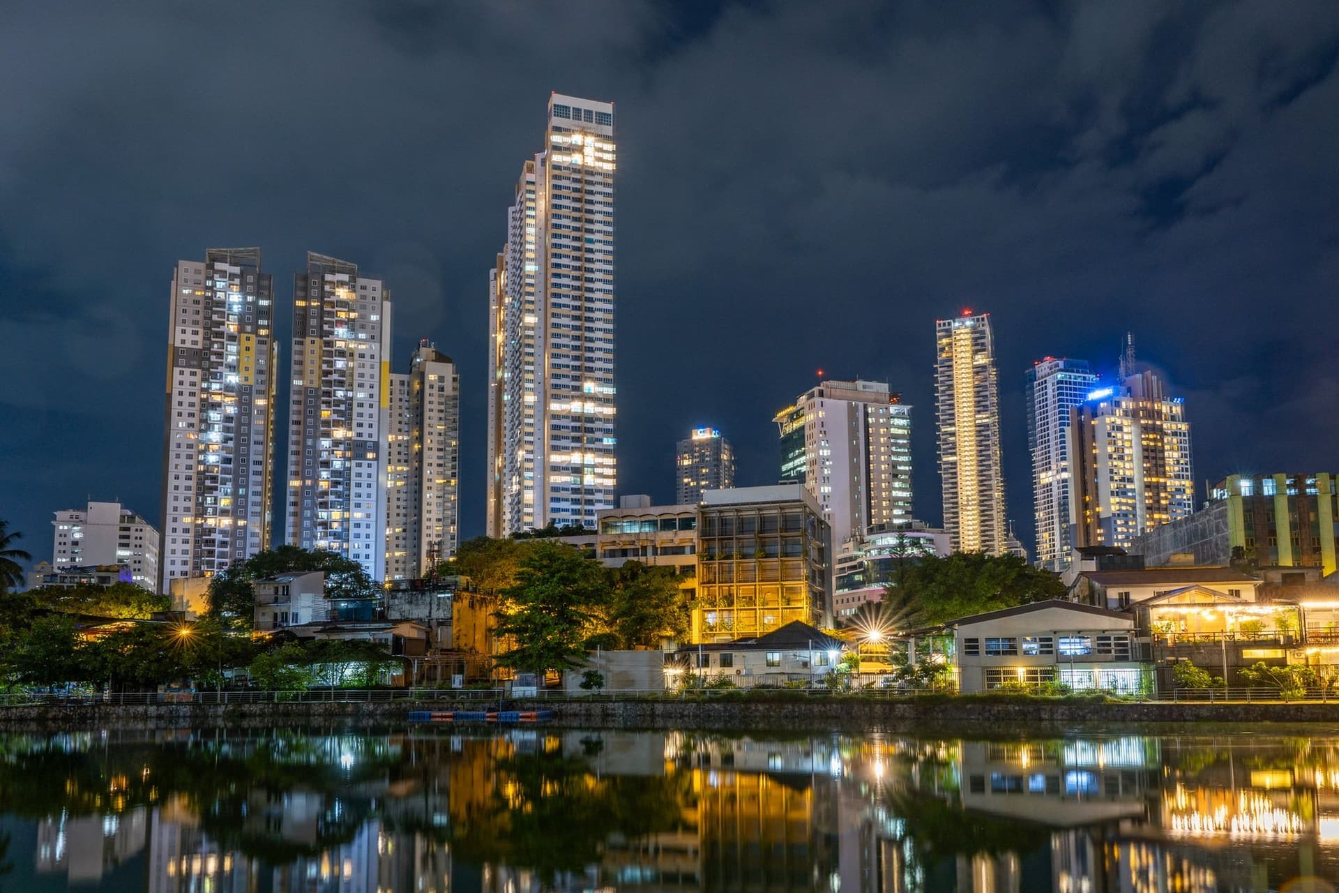The tower in the skyline at night