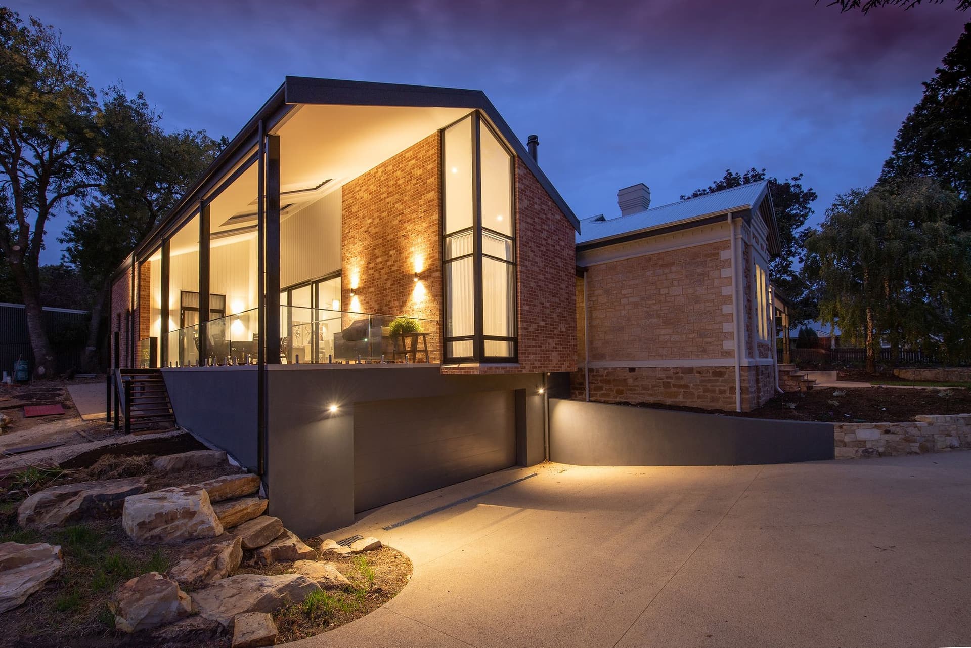 Glass house at dusk